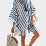 Set rigato Nancy con blusa oversized e pantaloni corti eleganti