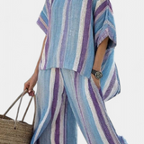 Set Elegante a Righe Daisy in tonalità Malva e Azzurro Chiaro per un look sofisticato