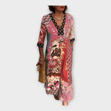 Abito Multicolore con Bottoni e Maniche 3/4