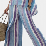 Set Elegante a Righe Daisy in tonalità Malva e Azzurro Chiaro per un look sofisticato