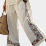 Completo Mediterraneo Daisy in lino di bambù con eleganti righe rosse e verdi