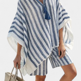 Set rigato Nancy con blusa oversized e pantaloni corti eleganti