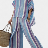 Set Elegante a Righe Daisy in tonalità Malva e Azzurro Chiaro per un look sofisticato