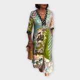 Abito Multicolore con Bottoni e Maniche 3/4