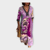 Abito Multicolore con Bottoni e Maniche 3/4