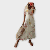 Abito Vintage con Ricamo e Scollo a V