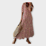 Abito Vintage con Ricamo e Scollo a V