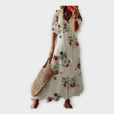 Abito Vintage con Ricamo e Scollo a V