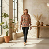 Mackenzie - Printed Charm Top Orange Red